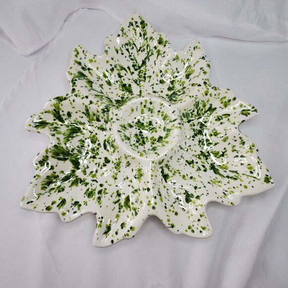 VTG Holland Mold Ceramic Serving Dish Tray 1972 Green & White Poinsettia Shape - Picture 14 of 14